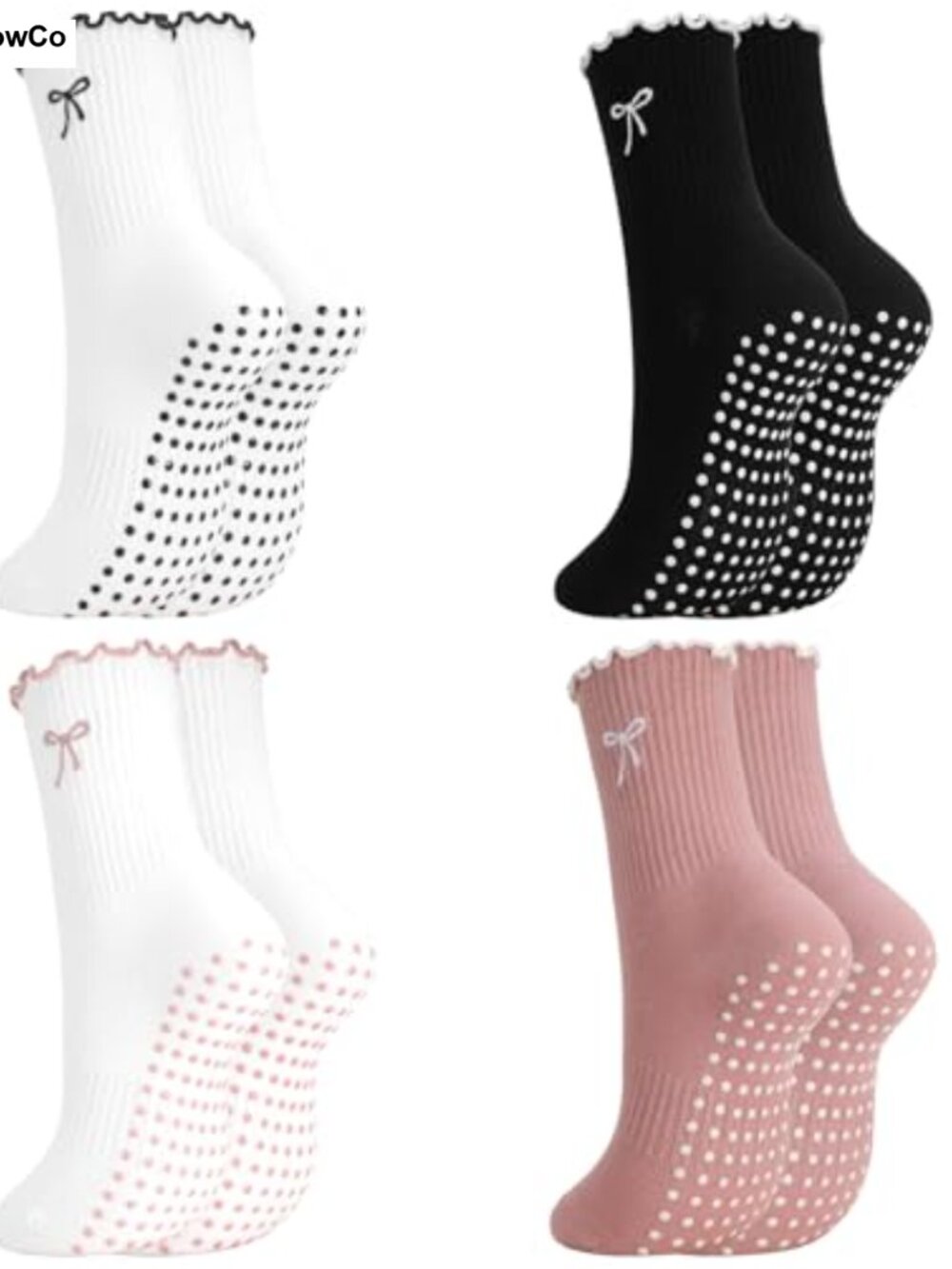 4 Pairs Non Slip Pilates Yoga Socks Ruffled Crew Cotton Womens